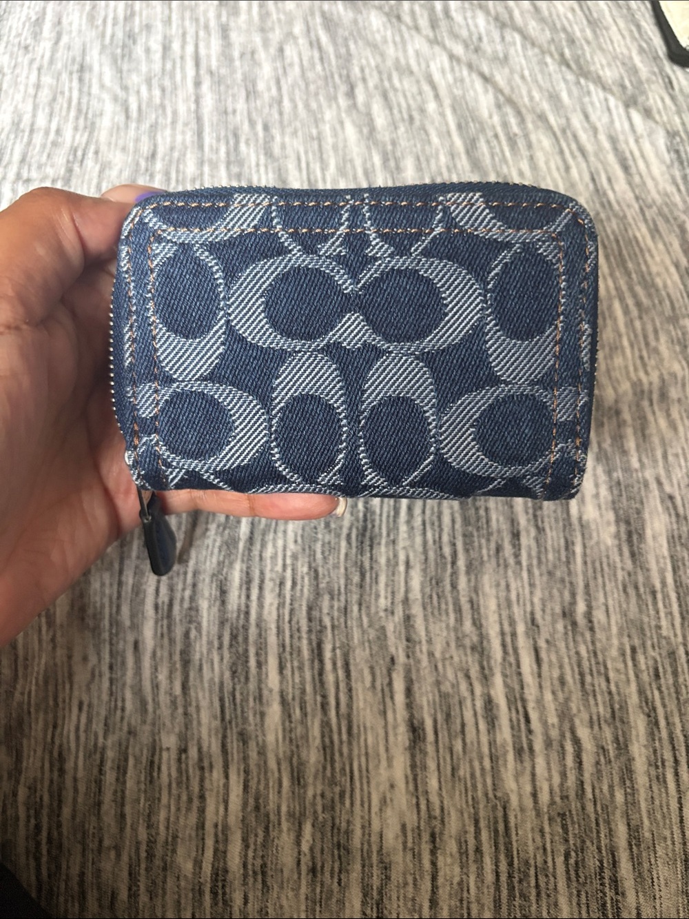 Coach Blue Denim Signature Zip Card Case